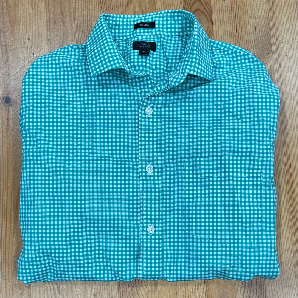 J. Crew Ludlow green gingham dress shirt